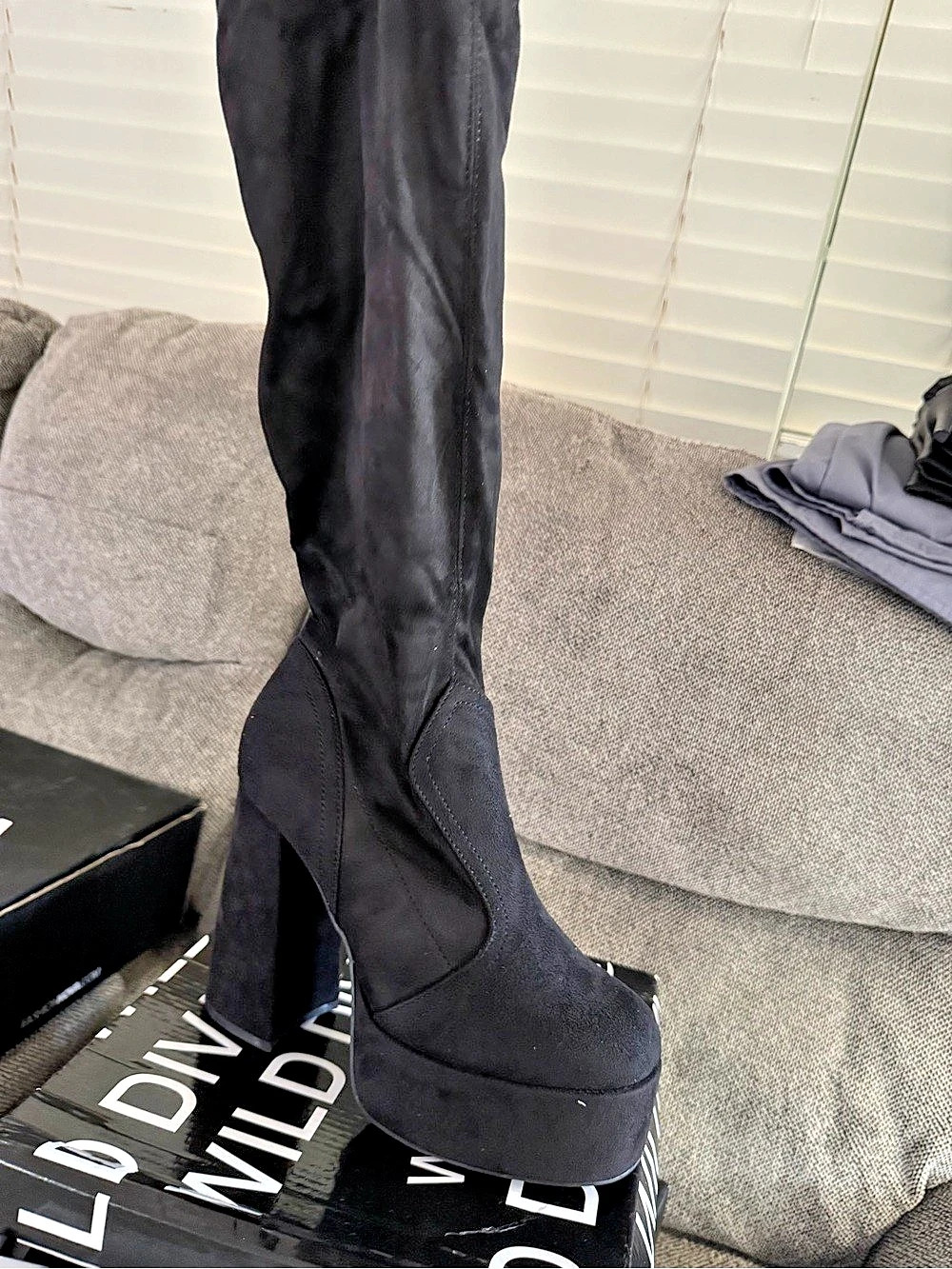 Wild Divin WINNA-03 thigh high Platform Boots Black US 8 new in box